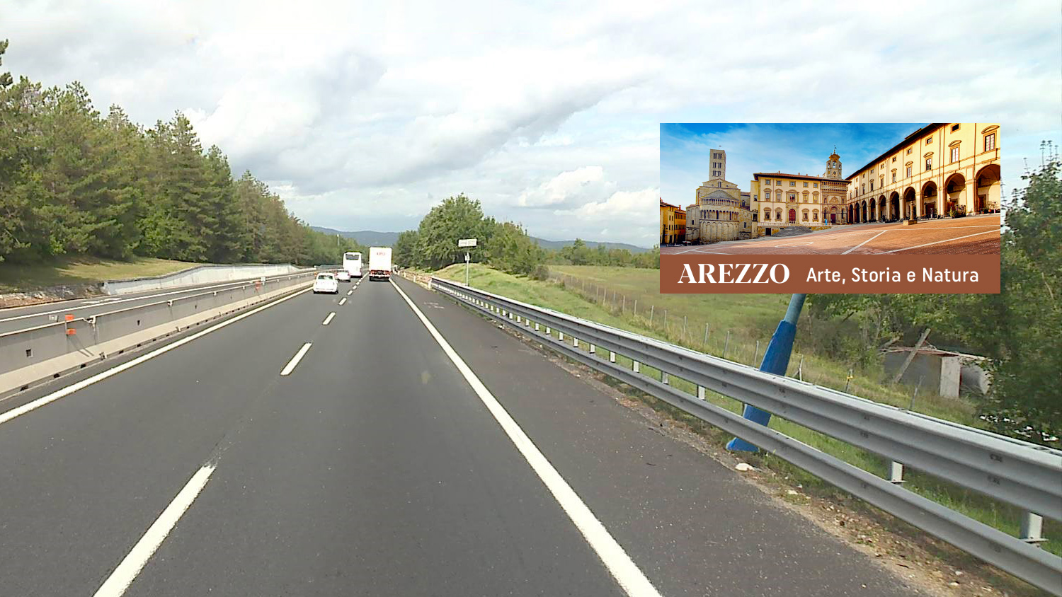 Con un immagine di Piazza Grande Arezzo arriva anche sulla A1